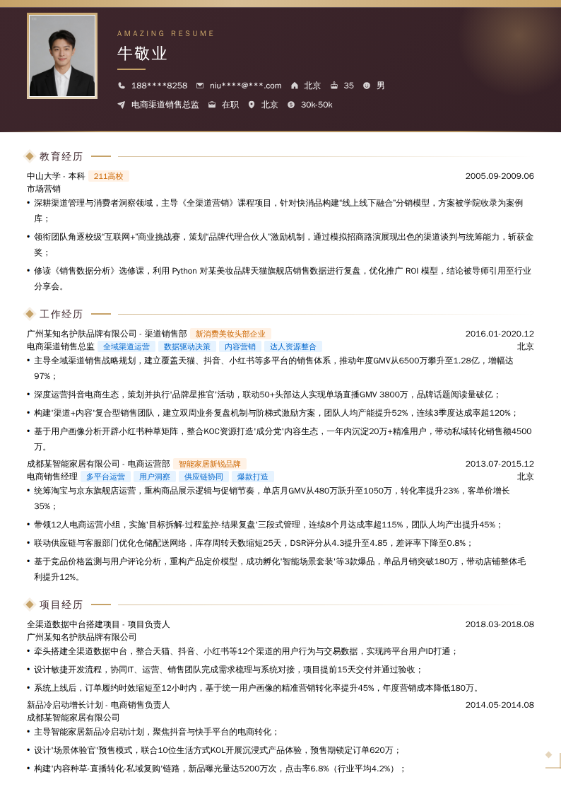 电商渠道销售总监简历模板