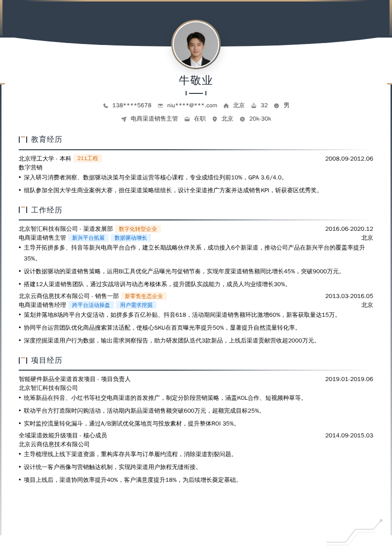 电商渠道销售主管简历模板