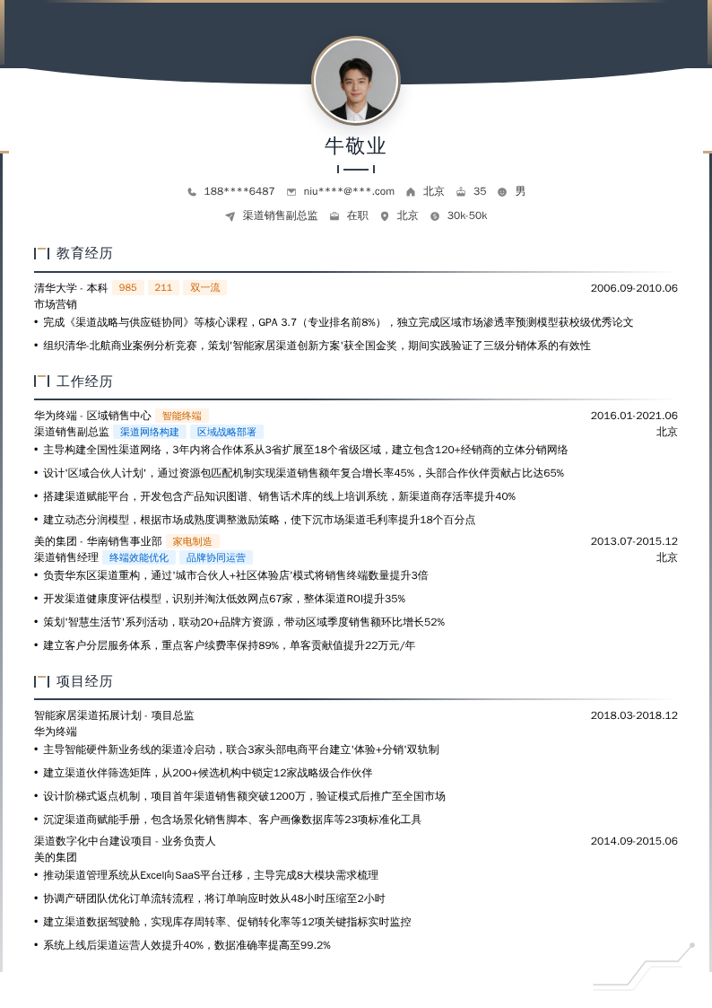 渠道销售副总监简历模板