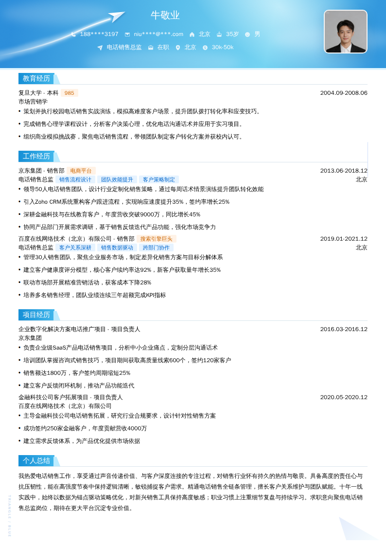 电话销售总监简历模板
