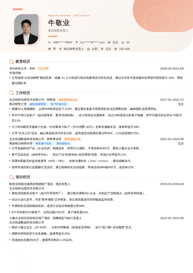 电话销售负责人简历模板