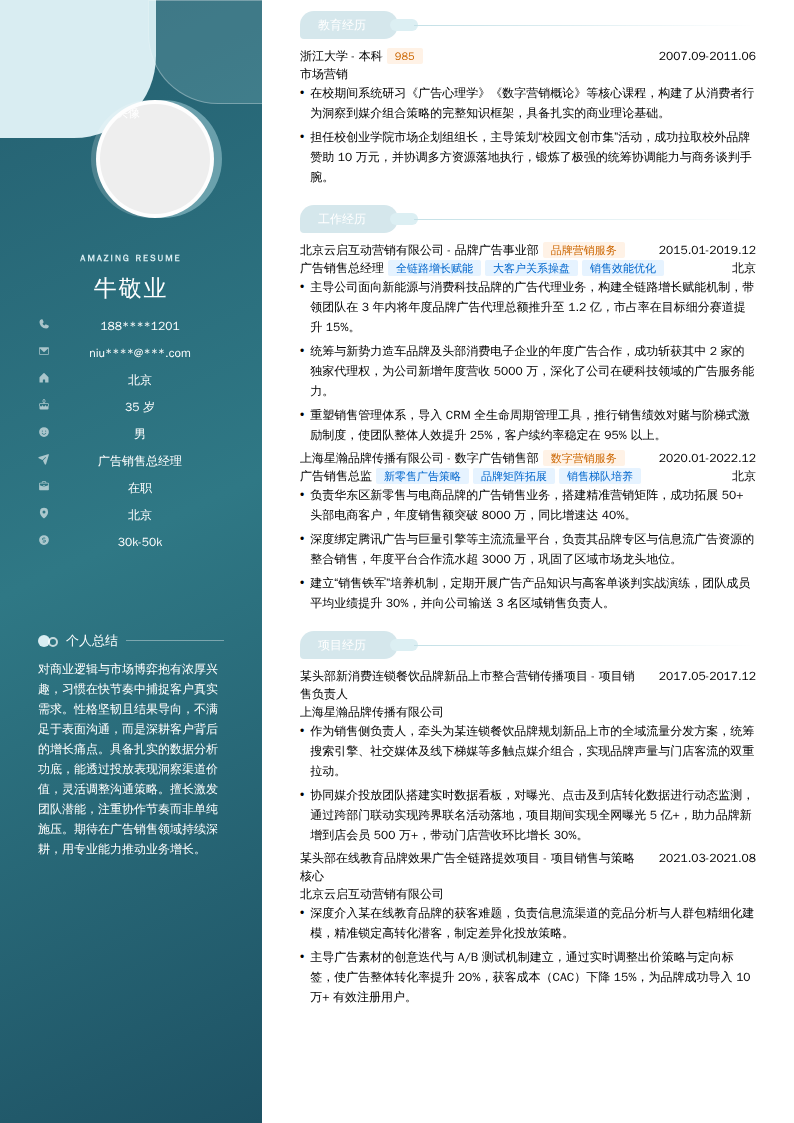 广告销售总经理简历模板