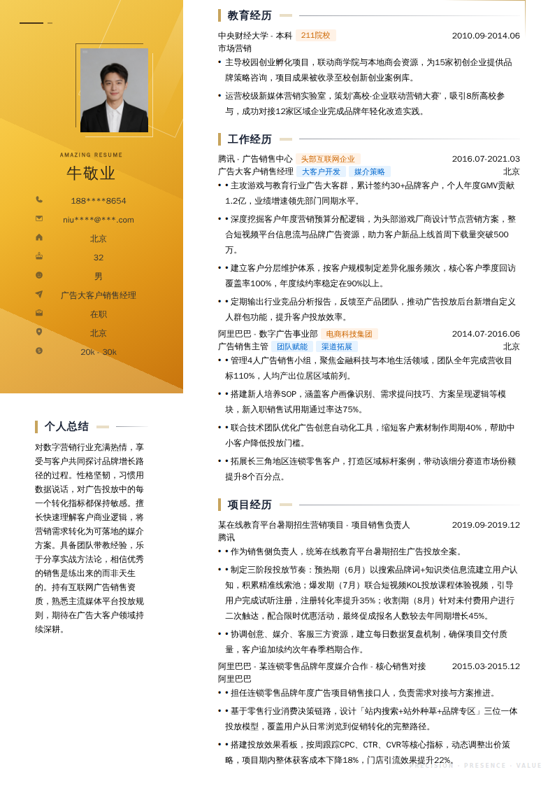 广告大客户销售经理简历模板