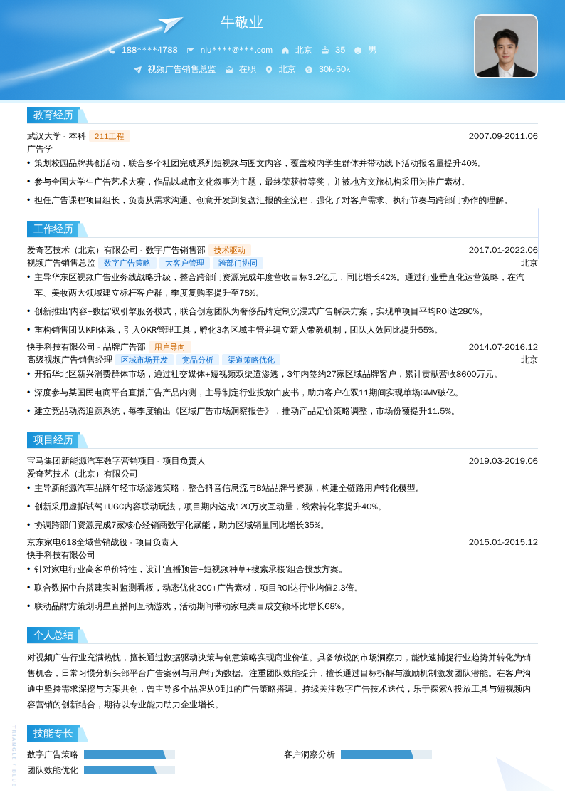 视频广告销售总监简历模板