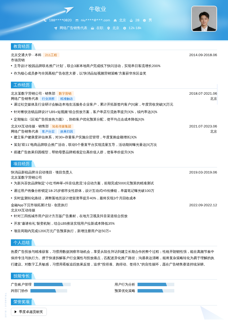 网络广告销售代表简历模板