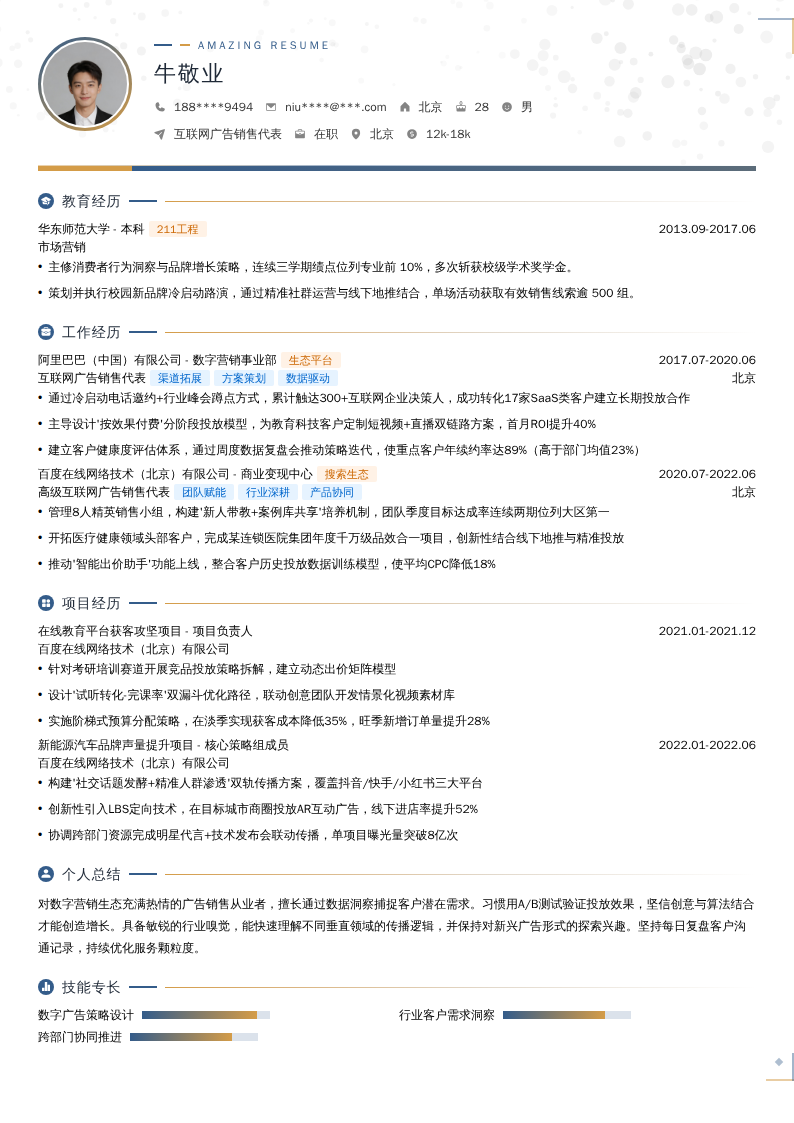 互联网广告销售代表简历模板