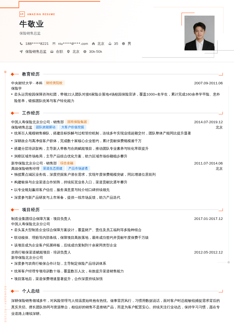 保险销售总监简历模板