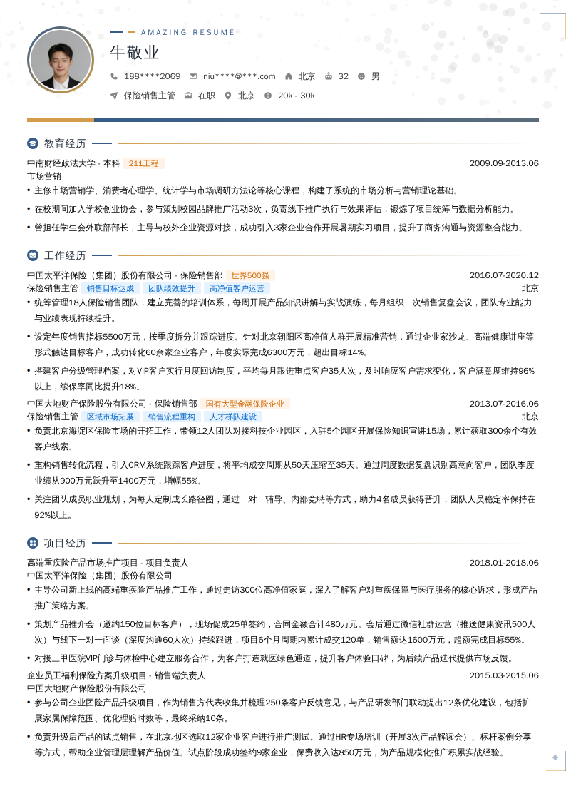 保险销售主管简历模板