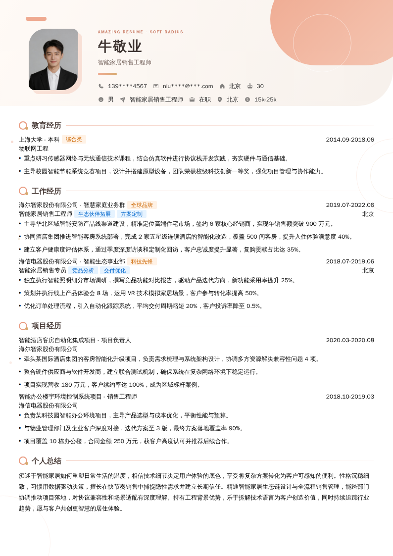 智能家居销售工程师简历模板