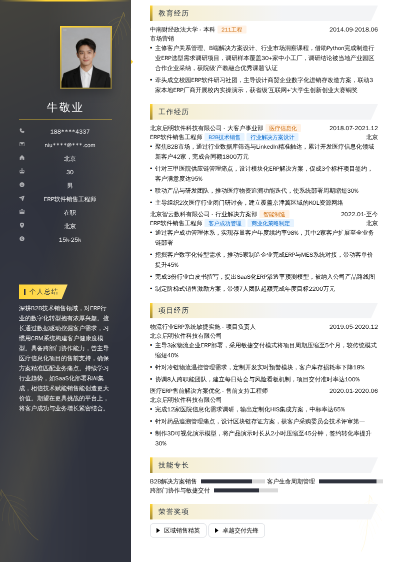 ERP软件销售工程师简历模板