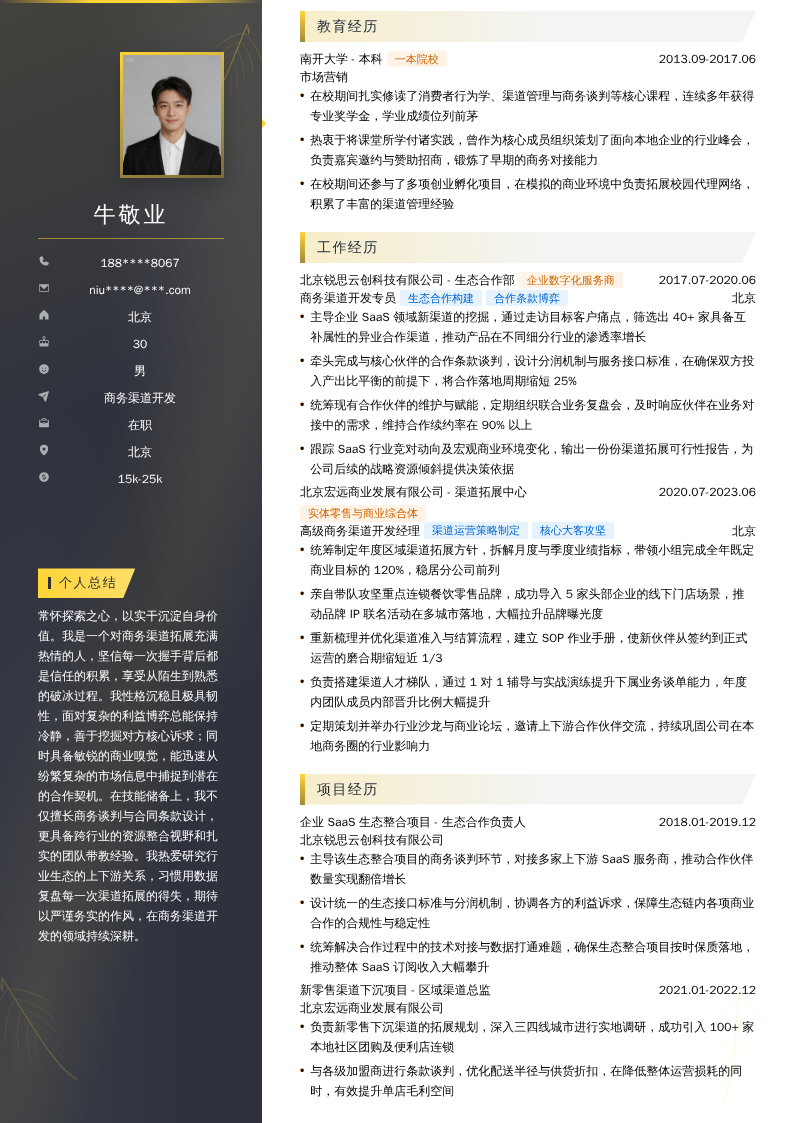 商务渠道开发简历模板