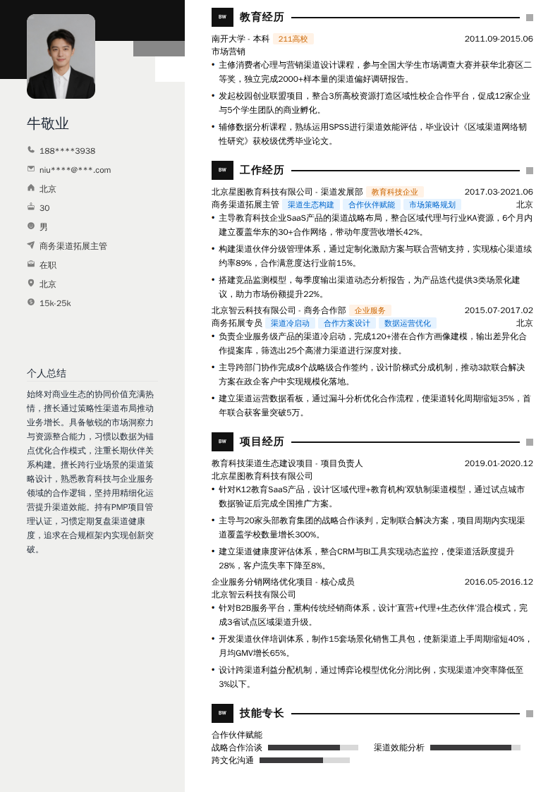 商务渠道拓展主管简历模板