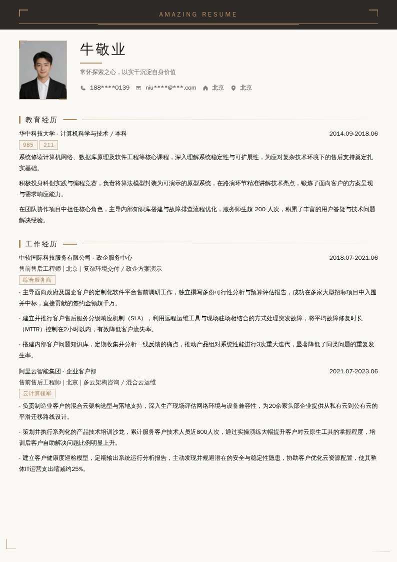 售前售后工程师简历模板