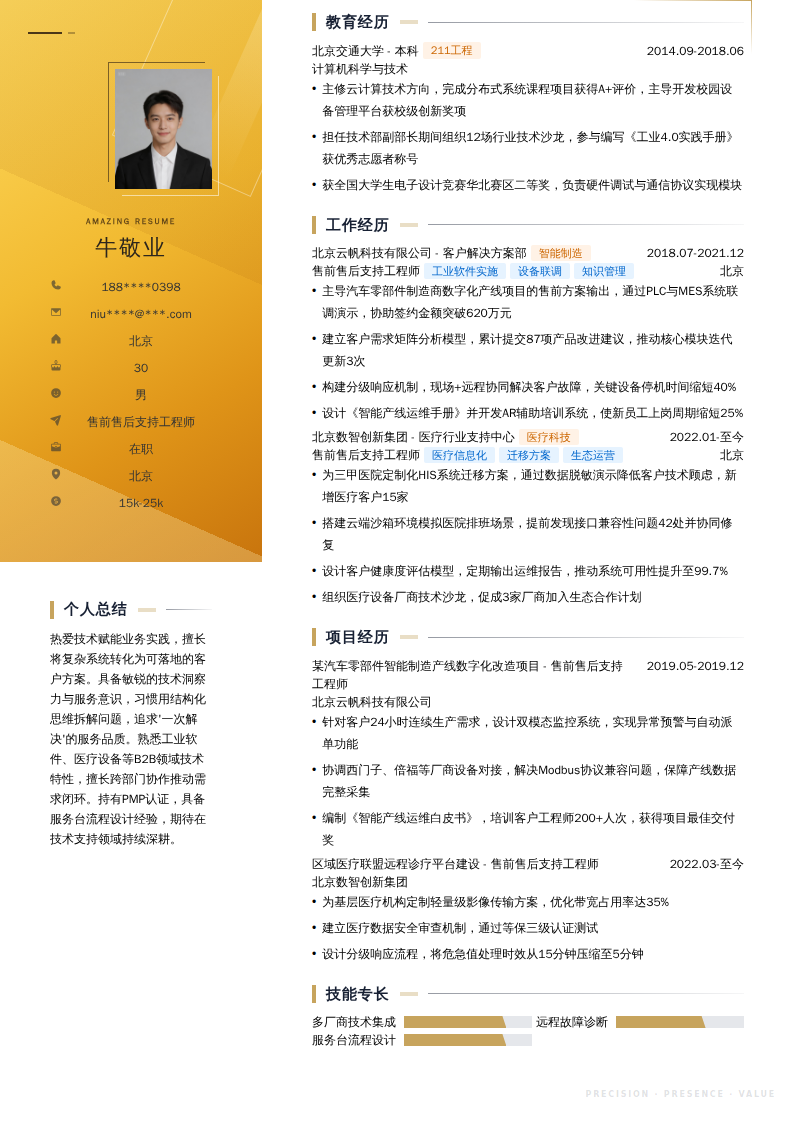 售前售后支持工程师简历模板