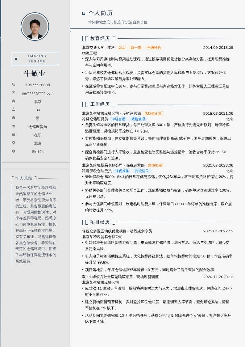 仓储理货员简历模板