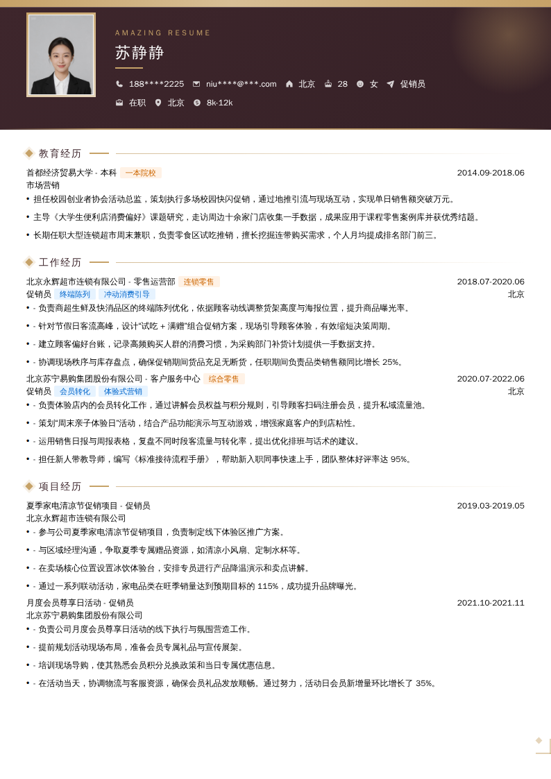 促销员简历模板