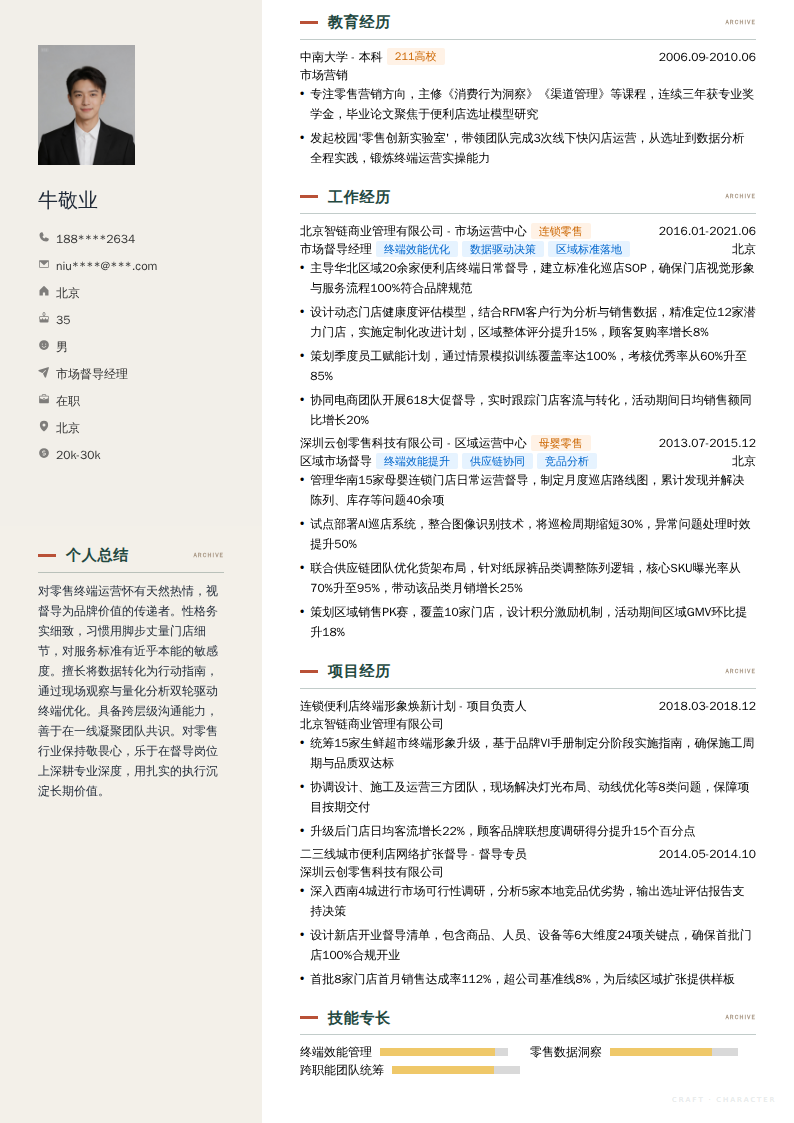 市场督导经理简历模板
