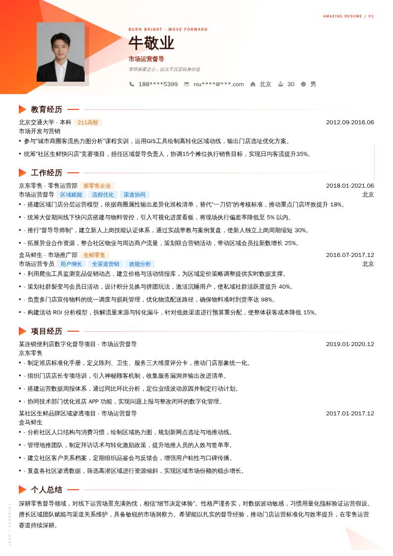市场运营督导简历模板