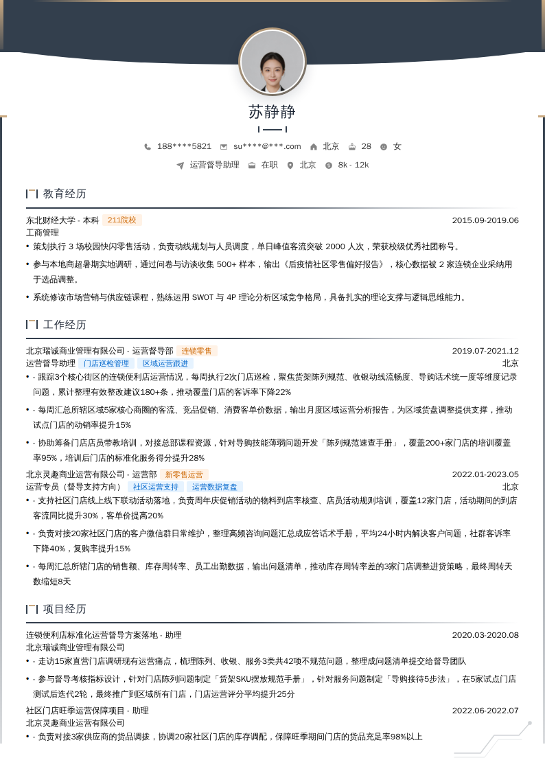 运营督导助理简历模板