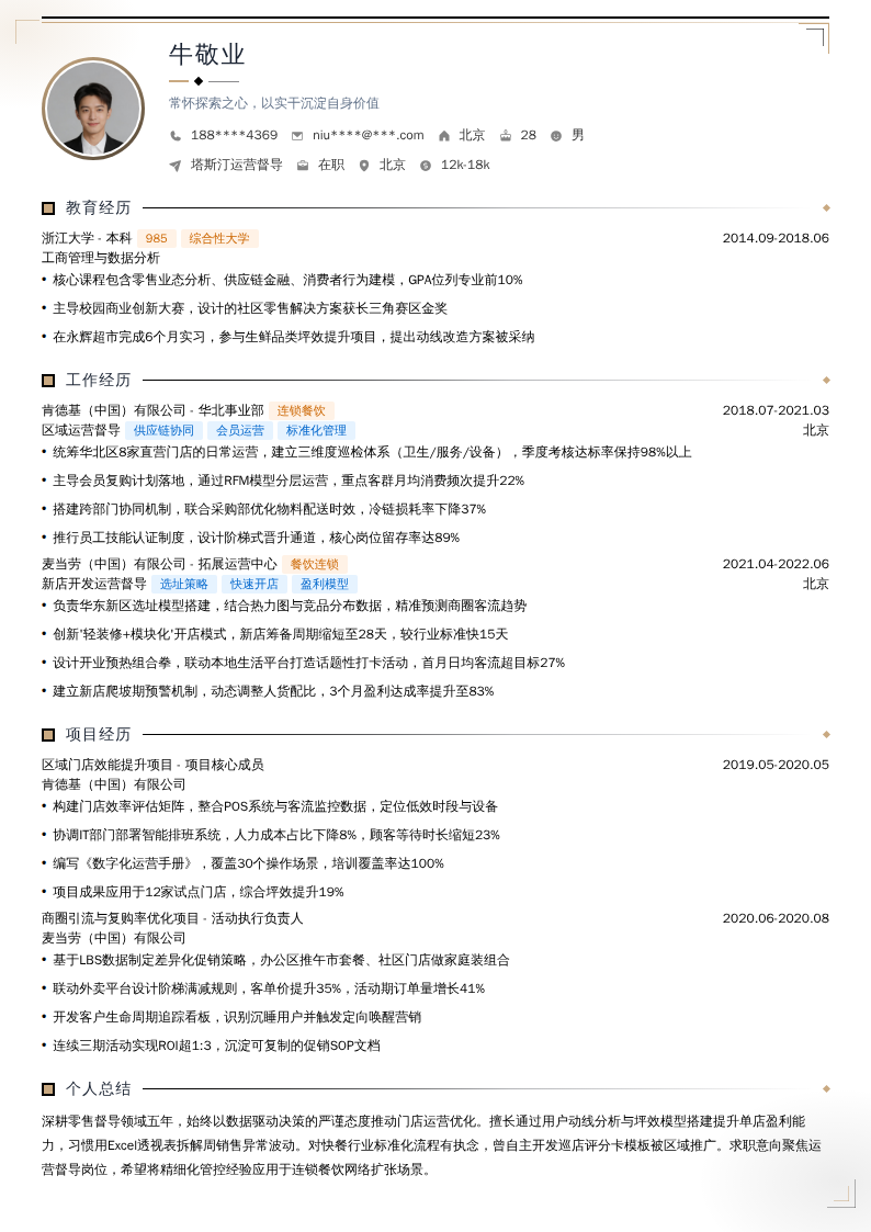 塔斯汀运营督导简历模板