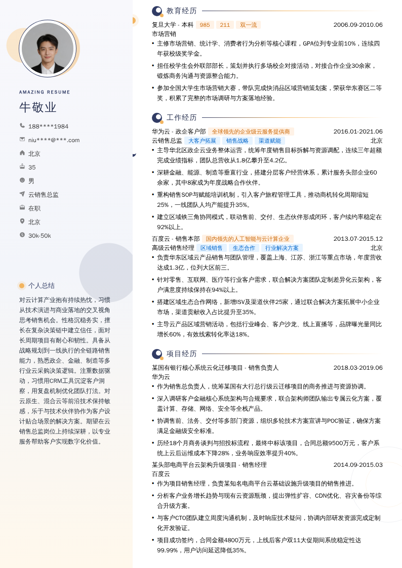 云销售总监简历模板