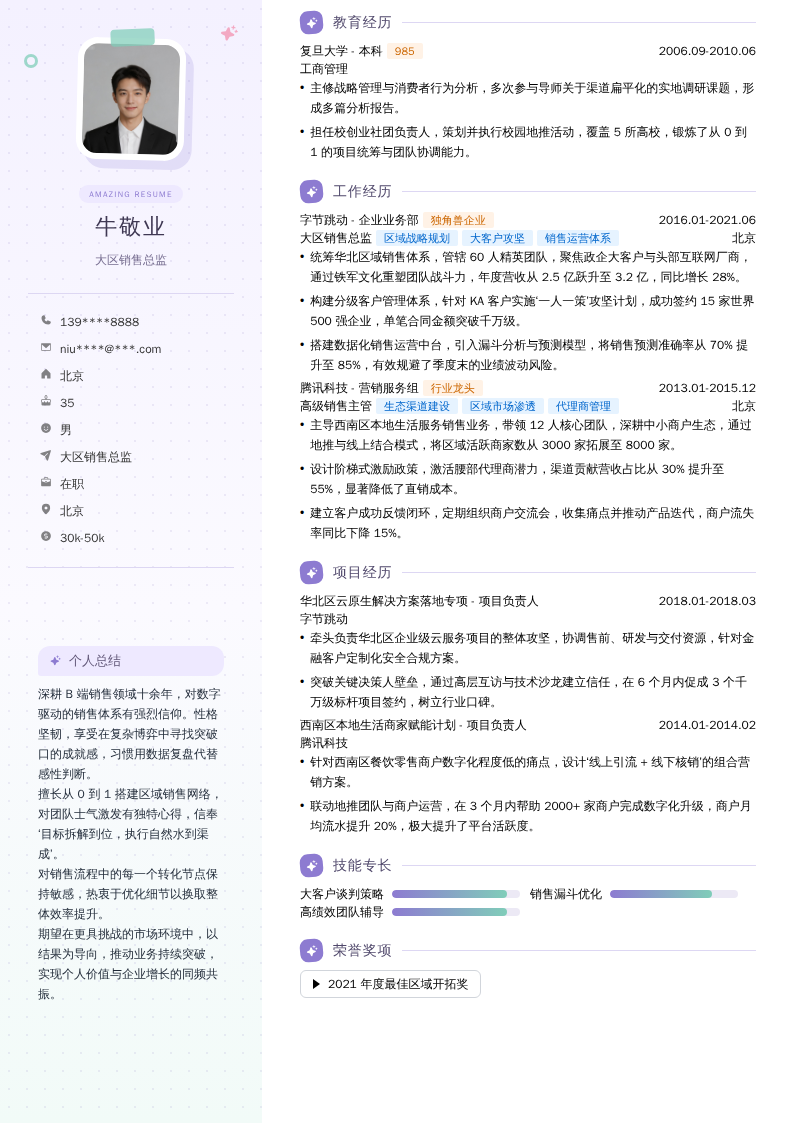 大区销售总监简历模板