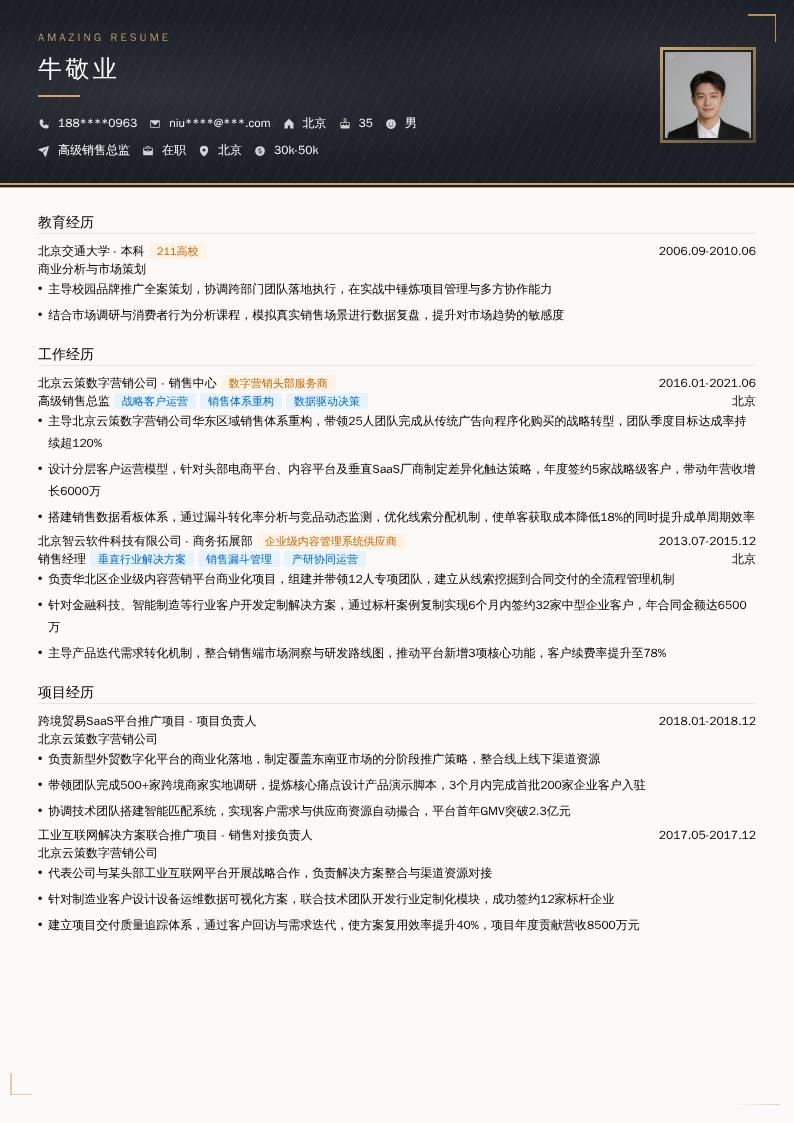 高级销售总监简历模板
