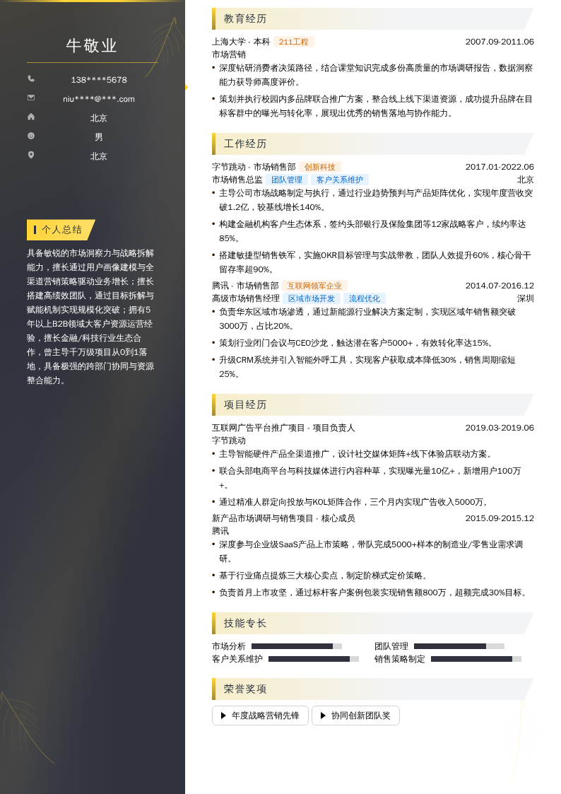 市场销售总监简历模板
