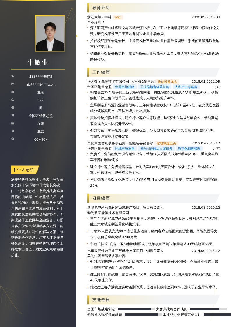 全国区销售总监简历模板