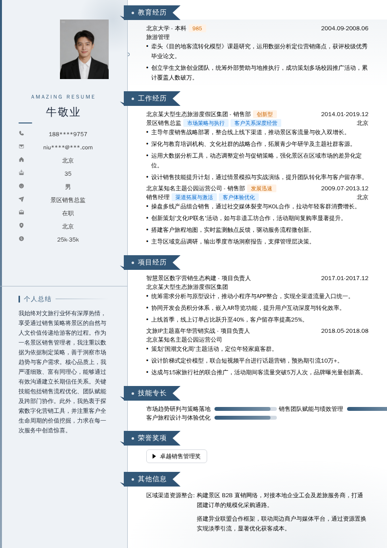景区销售总监简历模板