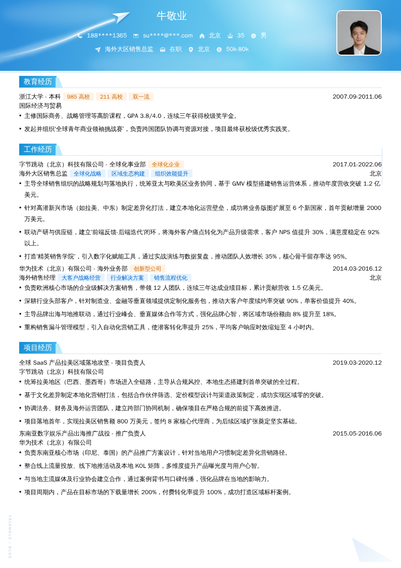 海外大区销售总监简历模板