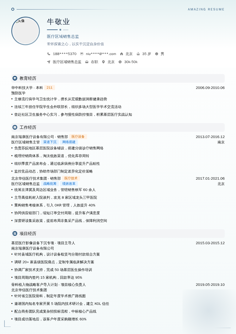 医疗区域销售总监简历模板