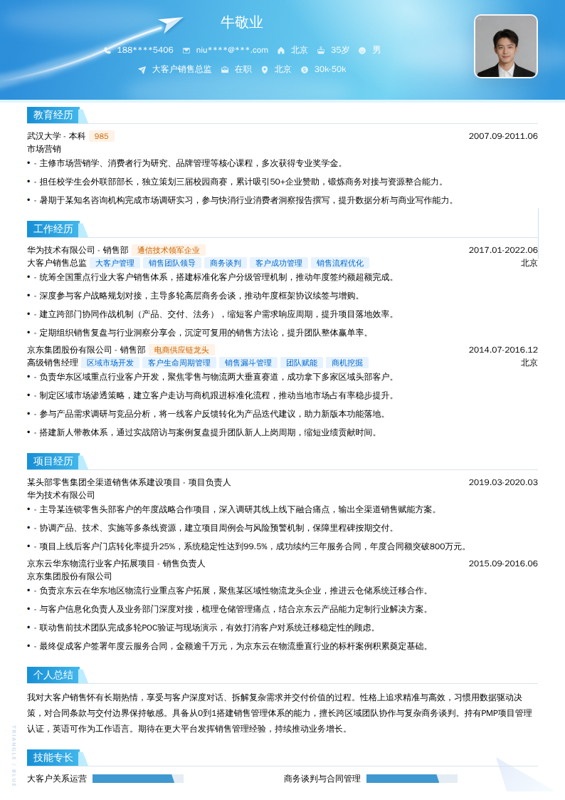 大客户销售总监简历模板
