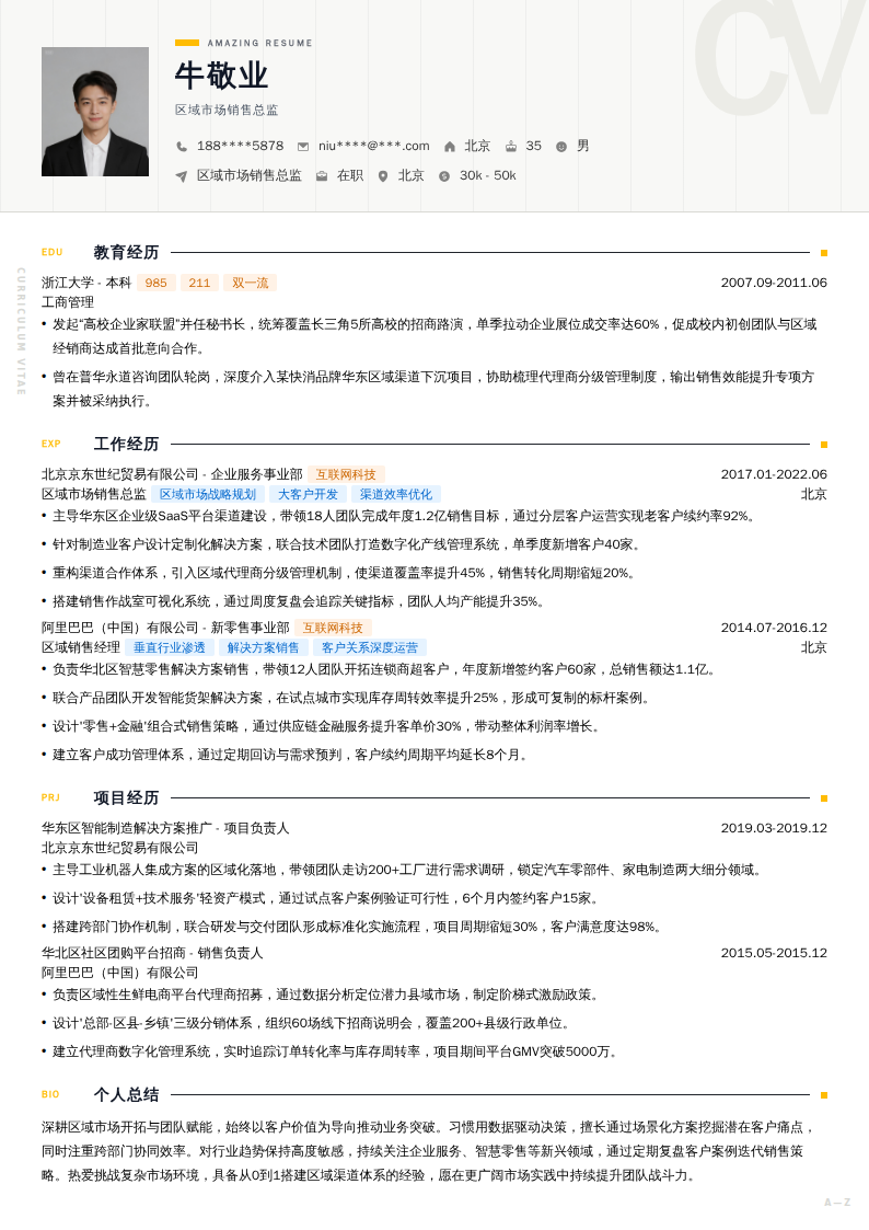 区域市场销售总监简历模板