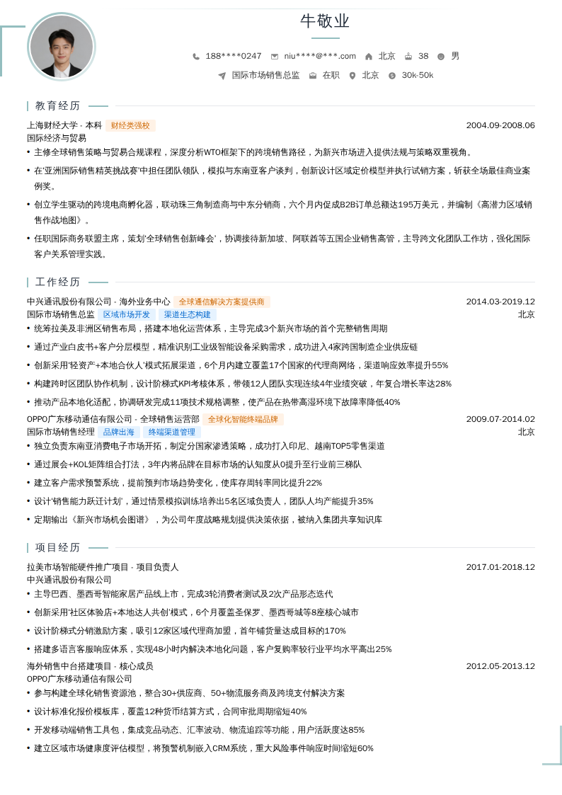 国际市场销售总监简历模板