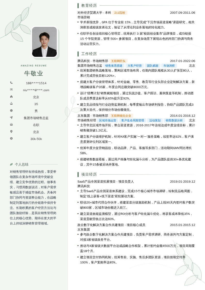 集团市场销售总监简历模板