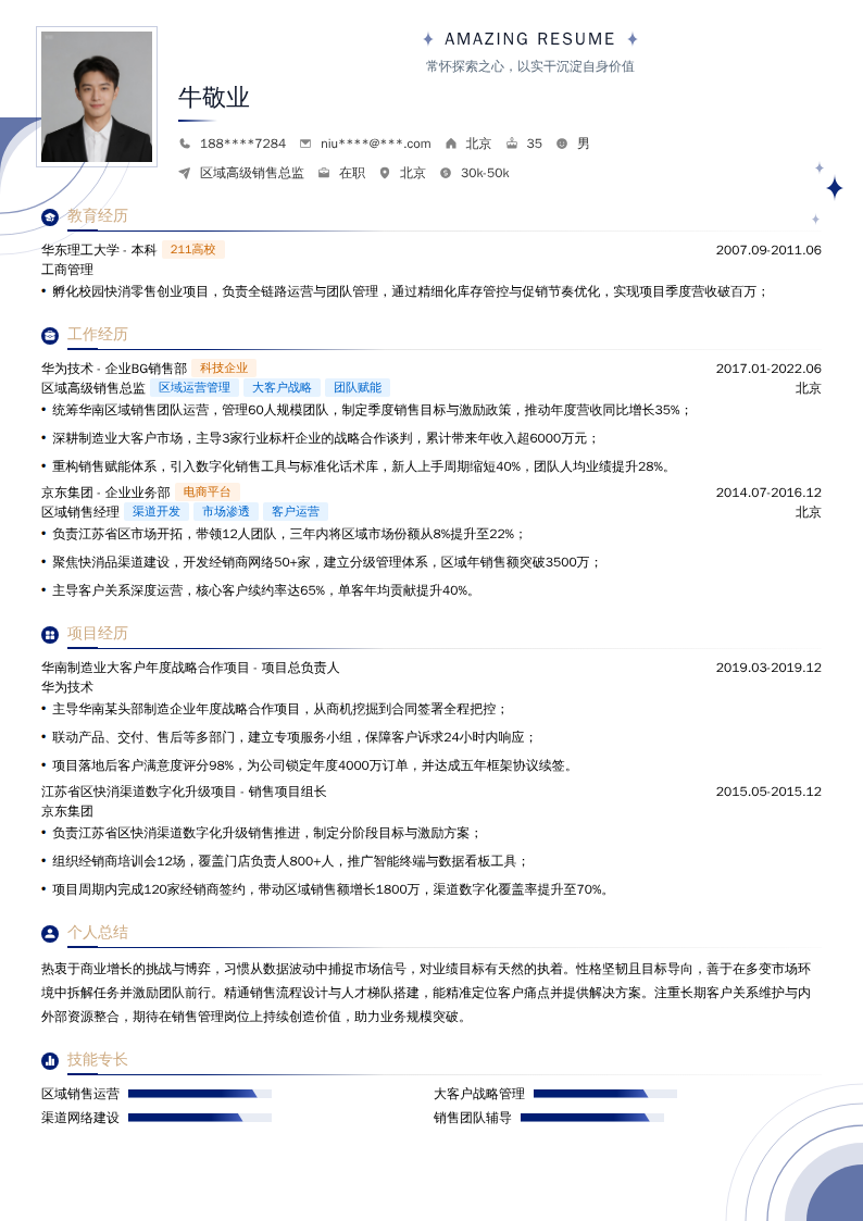 区域高级销售总监简历模板