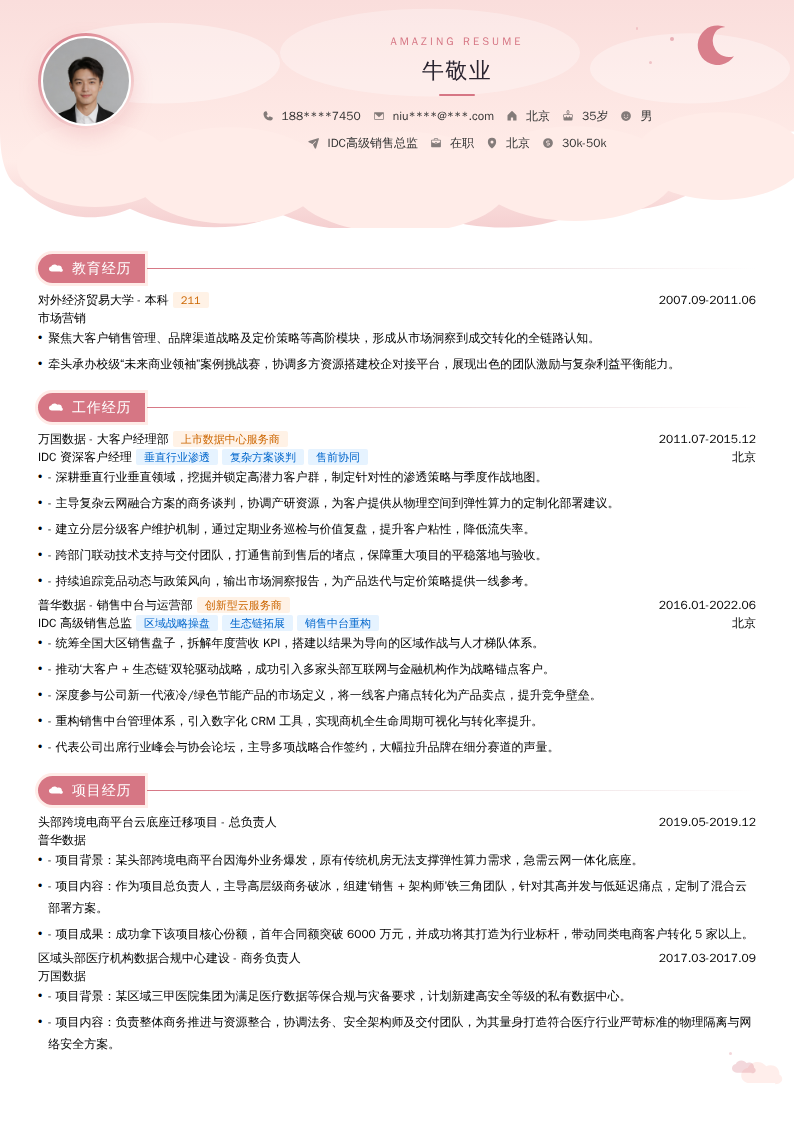 IDC高级销售总监简历模板