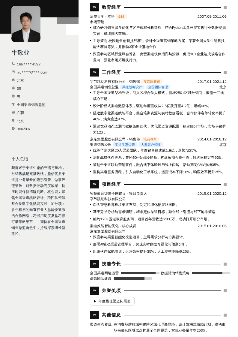 全国渠道销售总监简历模板