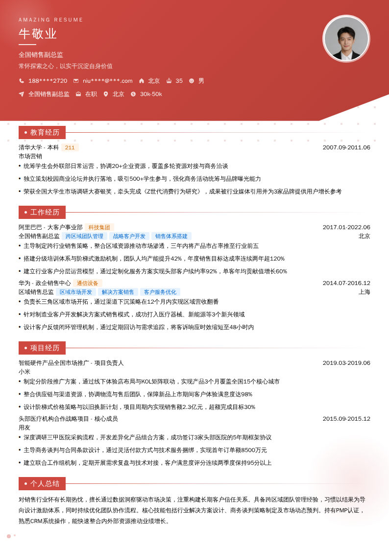 全国销售副总监简历模板