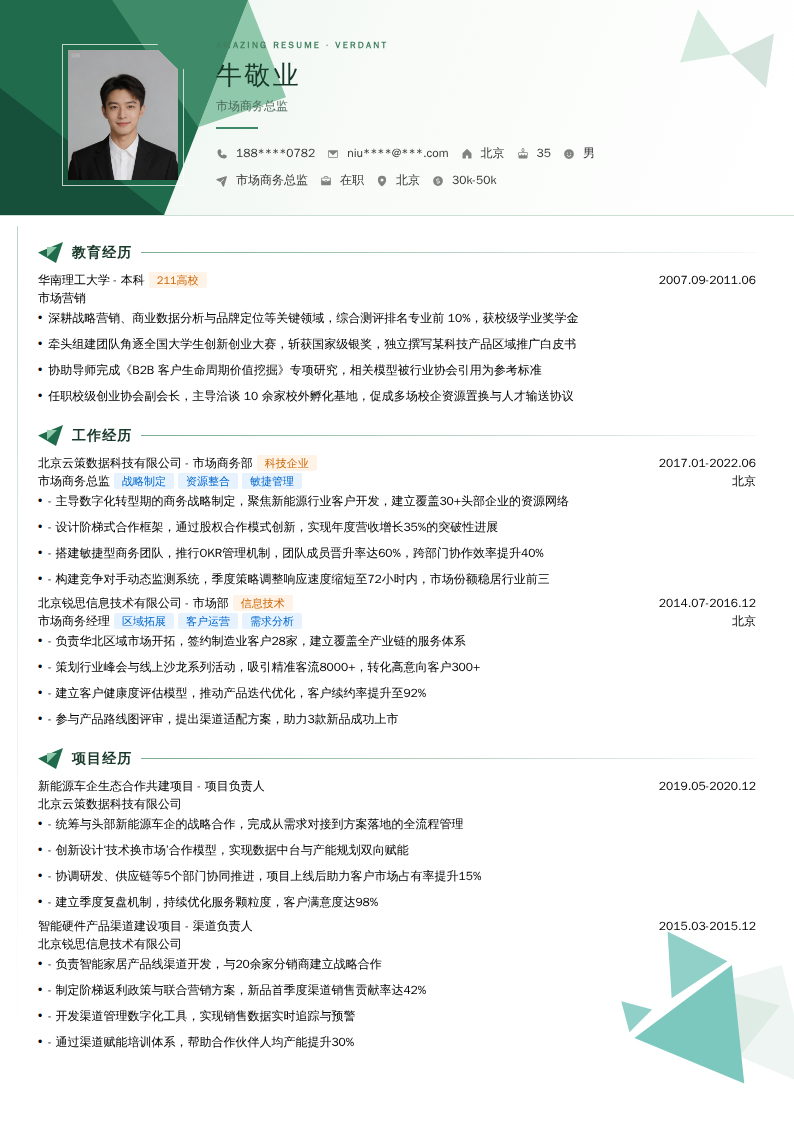 市场商务总监简历模板