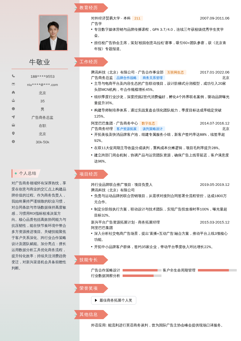 广告商务总监简历模板