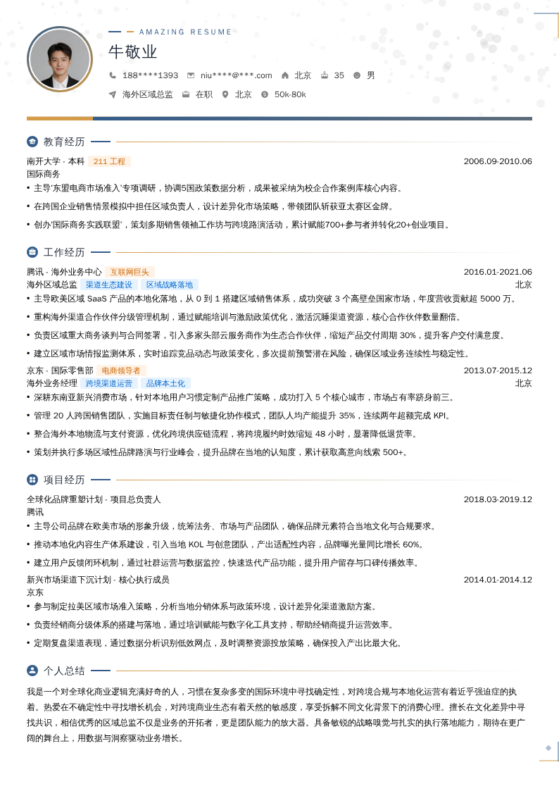海外区域总监简历模板