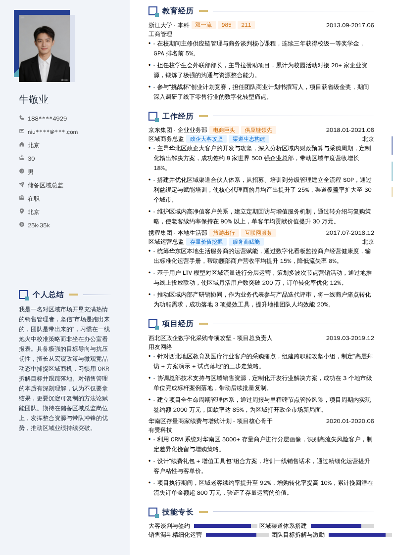 储备区域总监简历模板