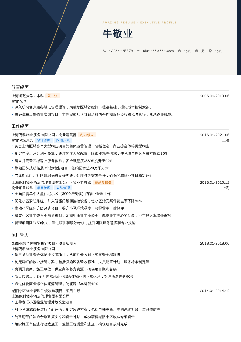 物业区域总监简历模板