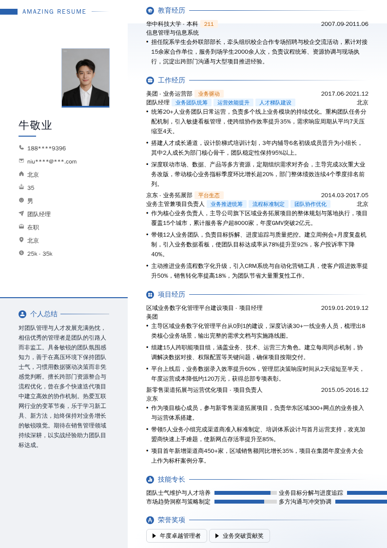 团队经理简历模板