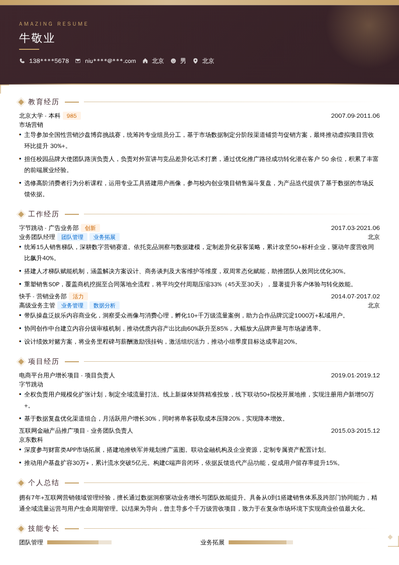 业务团队经理简历模板