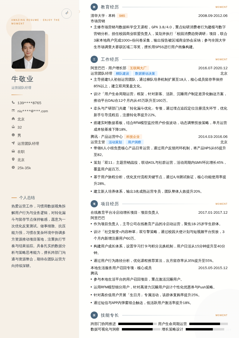 运营团队经理简历模板
