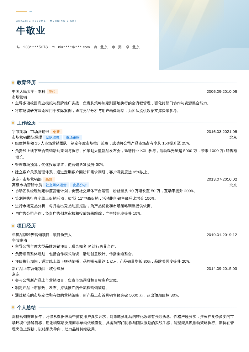 市场营销团队经理简历模板