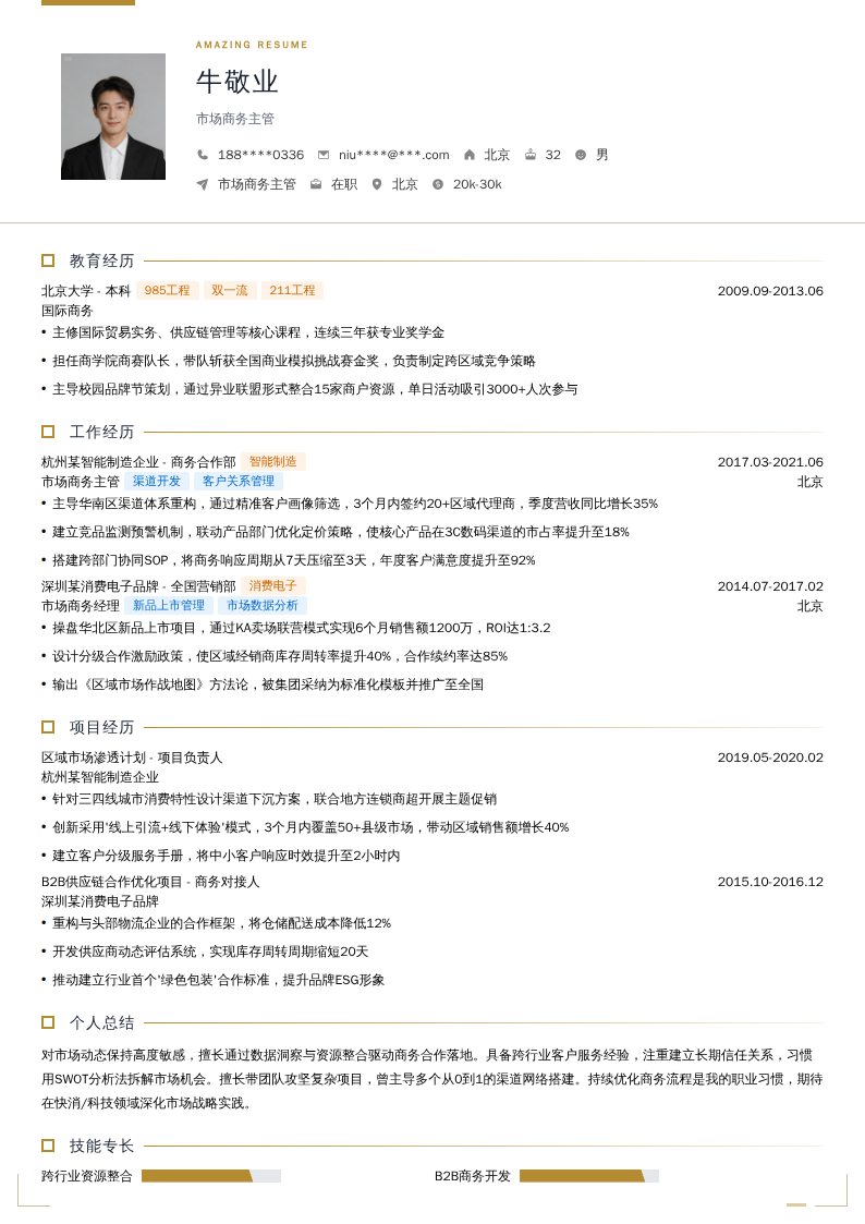 市场商务主管简历模板